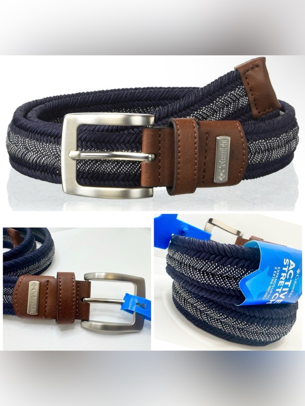 New-ā Columbia Men's Fabric Stretch Braid Casual Belt Navy Large 38-40
